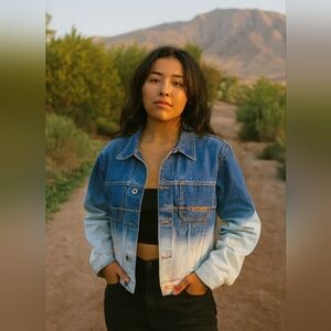 Route 66 Vintage dip fade embroidered denim Jacket 100% Cotton button front XL